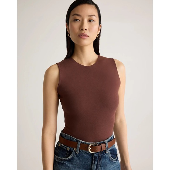 Quince Tops - Quince Women XS Brown Sleeveless High Neck Bodysuit Nylon Spandex NWT